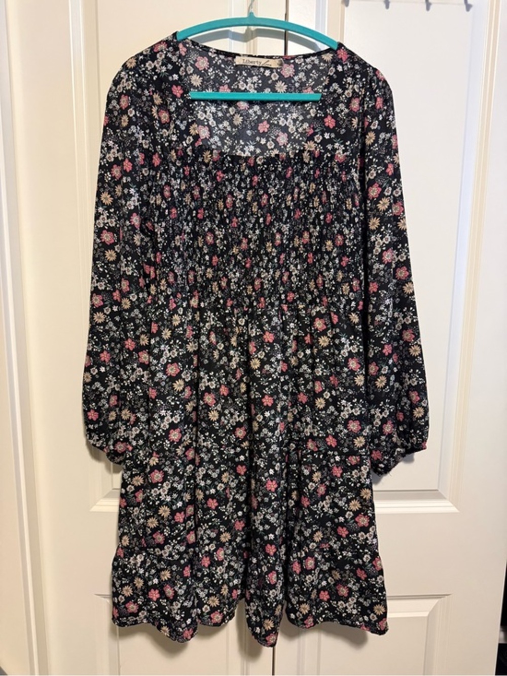Liberty Love Black Floral Dress with Pink & Cream Blooms